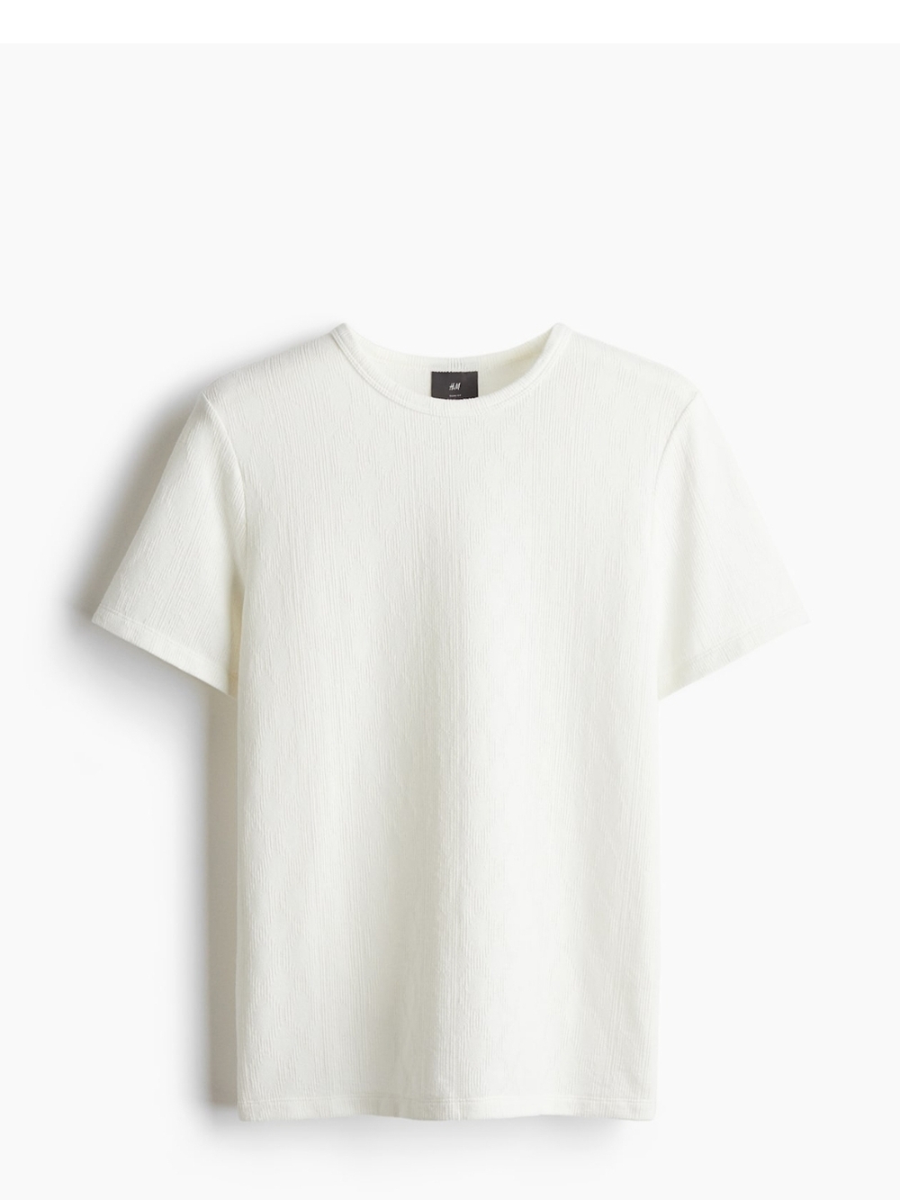 H&M Men’s Cream Textured Crew Neck Short Sleeve T-Shirt